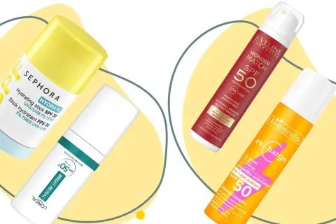 Reaplikacja SPF na makijaż: mgiełki ochronne Eveline i Bielenda oraz sztyft Sephora. Idealne na co dzień.