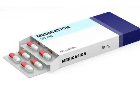 Förpackning med kapslar, 30 mg. Medicin för schizofreni.