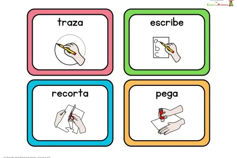 Pictogramas para niños para imprimir: traza, escribe, recorta y pega. Actividades para aprender jugando.