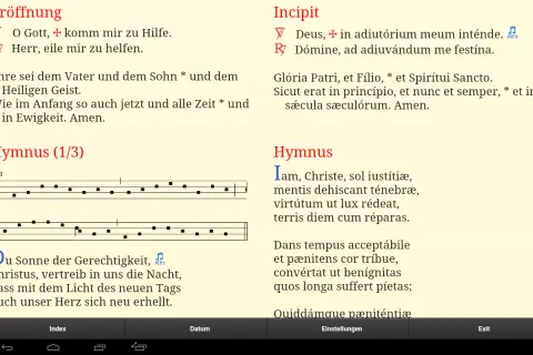 Zwei Seiten mit religiösen Texten und Noten, eine Seite mit lateinischem Text.