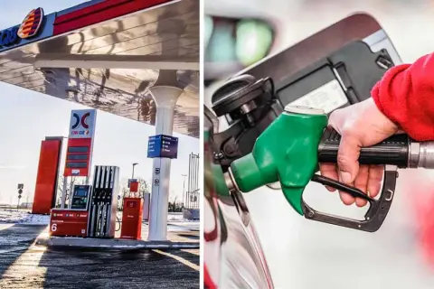 En hand håller en pump vid en OKQ8-mack. Bensinbilar framtid – en bild av dagens verklighet, men hur ser framtiden ut?