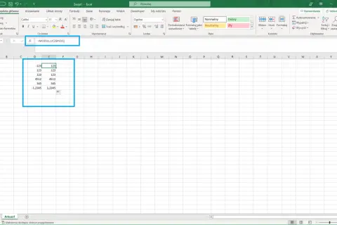Wartość bezwzględna w Excelu: formuła =MODUŁ.LICZBY(D5) oblicza wartość bezwzględną liczby z komórki D5.