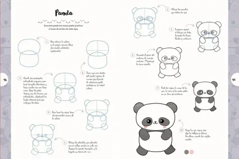 Guía paso a paso para dibujar adorables dibujos cuquis kawaii de pandas.