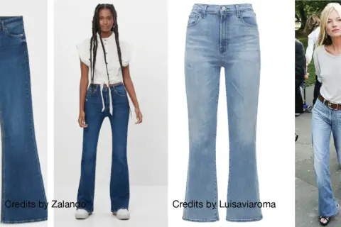 Jeans a zampa, il **wide leg significato** è un ritorno di stile. Vediamo modelli da Zalando, Luisaviaroma e Kate Moss.