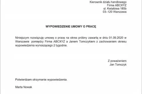 Wypowiedzenie umowy na okres próbny: Czy musisz podać powód zwolnienia?