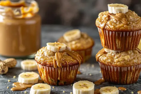 Muffinki bananowe z masłem orzechowym - Przepis na zdrowe muffinki