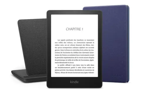 Liseuse Kindle affichant "Chapitre 1". Un autre appareil Kindle est visible à côté, montrant c'est quoi un format Kindle.