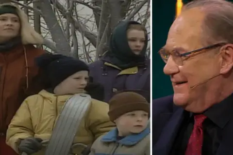 En bild visar barn i vinterkläder, en annan en leende man med glasögon, kanske Andreas Hoffer.