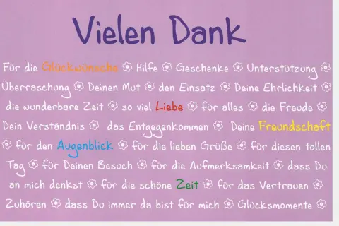 Vielen Dank für alles! Ein Tag des Dankes für Glückwünsche, Liebe, Freundschaft und die schönen Momente.