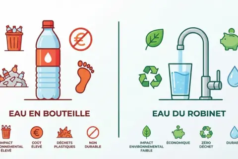 Eau en bouteille vs eau du robinet : peut on boire l'eau du robinet en France ? L'eau du robinet est économique, écologique et durable.