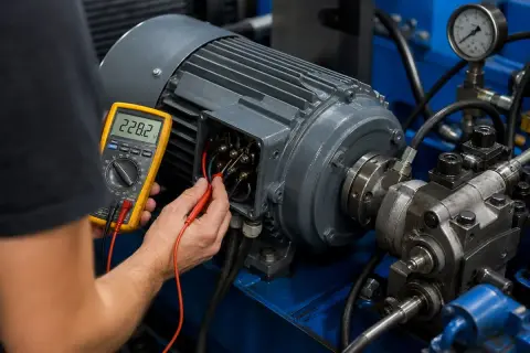Sprawdzanie silnika elektrycznego 230V multimetrem. Pomiar napięcia na zaciskach silnika.