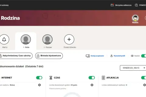 Panel kontroli rodzicielskiej Norton Rodzina. Zarządzaj czasem ekranowym i aplikacjami dla dzieci.
