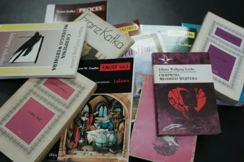 Książki: "Cierpienia młodego Wertera", "Faust", "Proces", "Lord Jim". To lektury szkolne, idealne do streszczenia ballady i romanse.