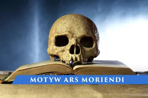 Czaszka na starym opasłym tomie, symbolizująca obraz śmierci w średniowieczu i sztukę umierania (Ars Moriendi).