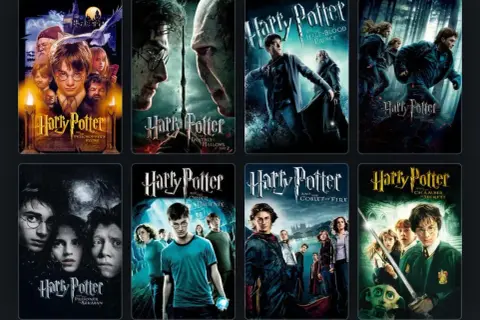 Osiem filmów z serii Harry Potter: Kamień Filozoficzny, Komnata Tajemnic, Więzień Azkabanu, Czara Ognia, Zakon Feniksa, Książę Półkrwi, Insygnia Śmierci cz. 1 i 2.