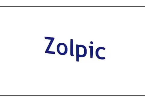 Niebieski napis "Zolpic" na białym tle.