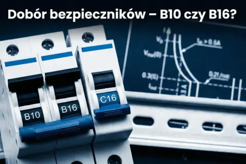 Bezpieczniki B10 i B16 na szynie DIN, obok schematu. Kluczowe dla obciążalności przewodu 3x2.5.