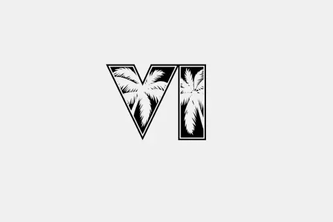 Logo GTA 6 z palmami w środku.