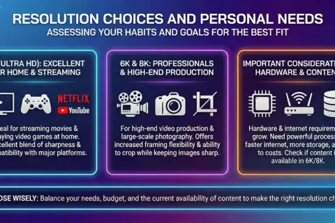 Choosing the right tv resolution: 4K for home streaming & gaming, 6K/8K for professionals. Consider hardware & content availability.
