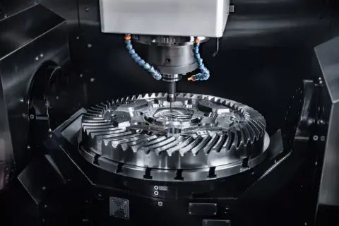 Precyzyjna obróbka metalu na maszynie CNC. Wiertło precyzyjnie kształtuje skomplikowany element, pokazując, co to jest CNC.