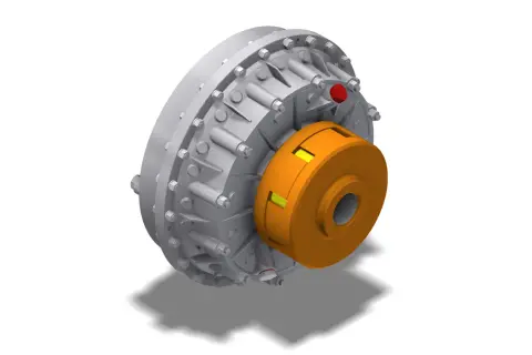 Szary mechanizm z pomarańczowym elementem, to sprzęgło hydrokinetyczne.