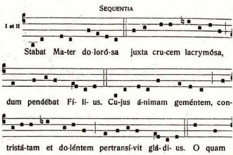 Stabat Mater Dolorosa, nuty z tekstem pieśni o Matce Bolesnej.