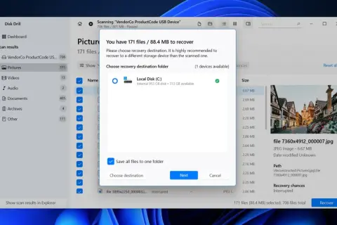Program Disk Drill pomaga w odzyskiwaniu danych, oferując wybór lokalizacji docelowej dla plików. Proces formatowanie dysku jest kluczowy.