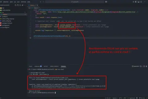 Erreur de compilation : impossible de lire les propriétés de undefined. Le code tente d'inverser les lettres d'un mot, mais une donnée est manquante.