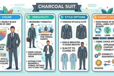 Il colore antracite si abbina a tutto: un completo versatile per ogni occasione, dal formale al casual, con diverse opzioni di stile e tessuto.