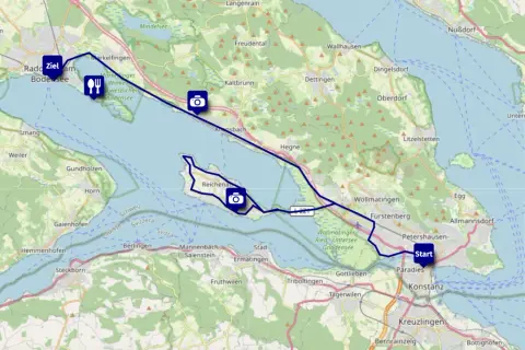 Rennradtour am Bodensee: Start in Konstanz, über Reichenau und Ziel am Radolfzeller See.