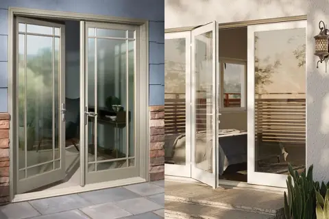Dos puertas de cristal de doble hoja, una puerta abatible exterior y otra interior, invitan a entrar a la luz.
