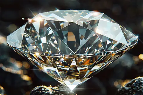 Błyszczący diament minerał, oszlifowany i lśniący, odbija światło w fascynujący sposób. Jego geometryczne fasetki tworzą hipnotyzujący wzór.