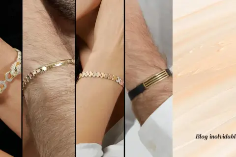 Pulsera oro eslabones: un diseño de pantera con diamantes, una pulsera de oro para hombre y otra tricolor.