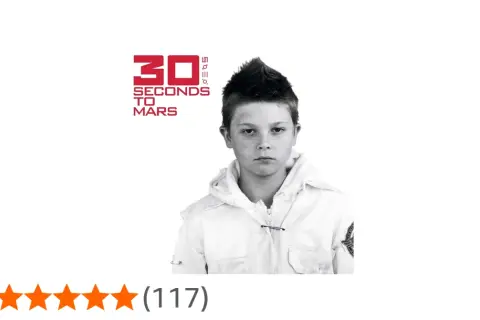 Okładka albumu "30 Seconds to Mars" z młodym chłopcem w białej kurtce. Wspaniałe utwory!
