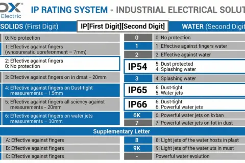 Tableau du système de classification IP VIOX. IP30 indique une protection contre les doigts et aucune protection contre l'eau.