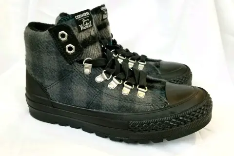 Sneakers alte Converse Woolrich uomo in lana grigia, perfette per l'inverno.