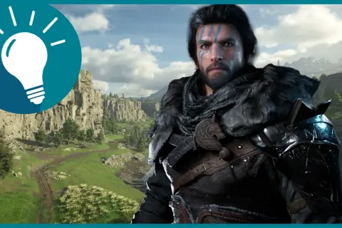Krieger mit Gesichtsbemalung vor einer Berglandschaft. Informationen zur crimson desert release date.