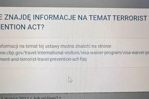 Gdzie znajdę informacje na temat Terrorist Travel Prevention Act? Tu jest link, esta ile się czeka na odpowiedź. OK.