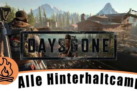 Deacon St. John im Spiel Days Gone, bereit für alle Hinterhaltcamps. Berge und eine verlassene Siedlung im Hintergrund.