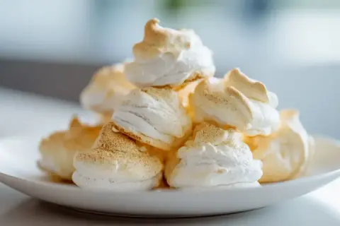 Ein Haufen luftiger Baiser-Kekse, perfekt für ein einfaches Baiser-Rezept.