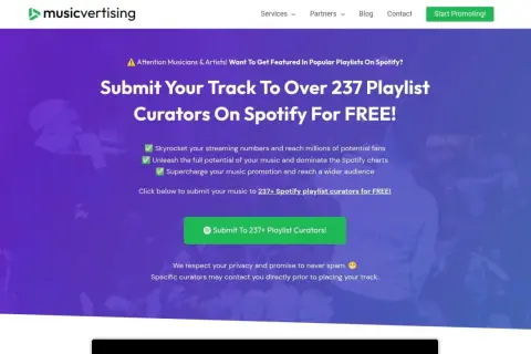 Submit your music to 237+ Spotify playlist curators for FREE! Boost your streams and reach new fans with expert playlist curators.