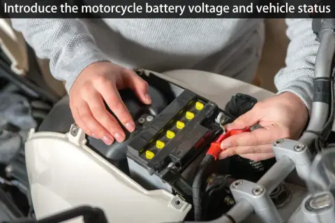 Persona revisando el voltaje de la batería de una moto.