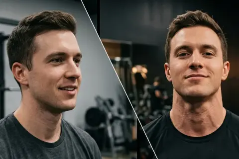 A man in a gym, showing his neck muscles. He's likely demonstrating how often to train neck for a stronger physique.