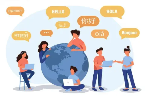 Personas conectadas globalmente, aprendiendo idiomas y descubriendo sus beneficios.