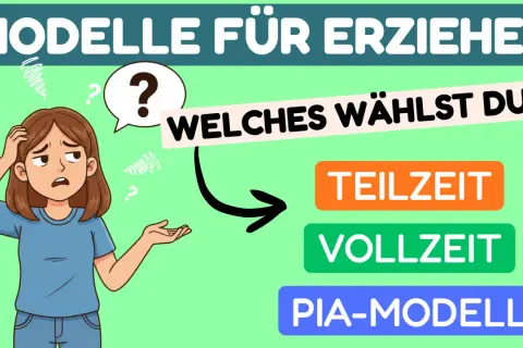 Verwirrte Person fragt: "Welches Modell wählst du?" für Erzieher: Teilzeit, Vollzeit oder PIA-Modell. Infos zum PIA-Ausbildung Gehalt netto gesucht.