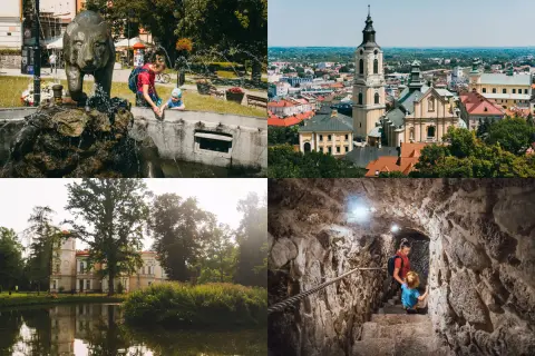 Ciekawe miejsca na rodzinne wycieczki: fontanna z niedźwiedziem, miasto z wieżą, pałac nad jeziorem i podziemne korytarze.