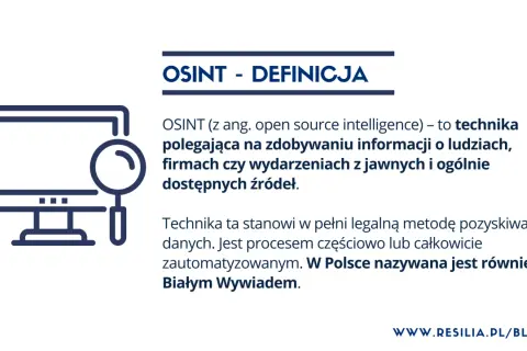 Grafika wyjaśnia, osint co to: technika zdobywania informacji z jawnych źródeł, znana też jako Biały Wywiad.