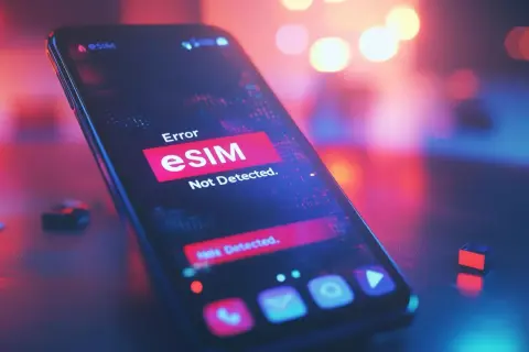 Un smartphone affiche un message d'erreur "eSIM Not Detected". La carte e-SIM semble avoir un problème.