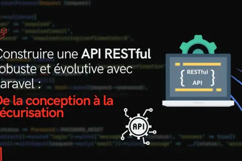 Construire une API RESTful robuste et évolutive avec Laravel. De la conception à la sécurisation, ce visuel illustre le développement d'une API REST.