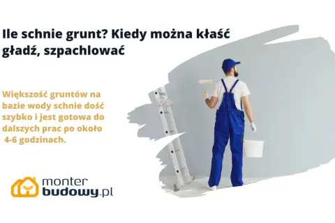 Budowlaniec z wałkiem i wiadrem czeka, aż grunt wyschnie. Większość gruntów na bazie wody schnie 4-6 godzin.